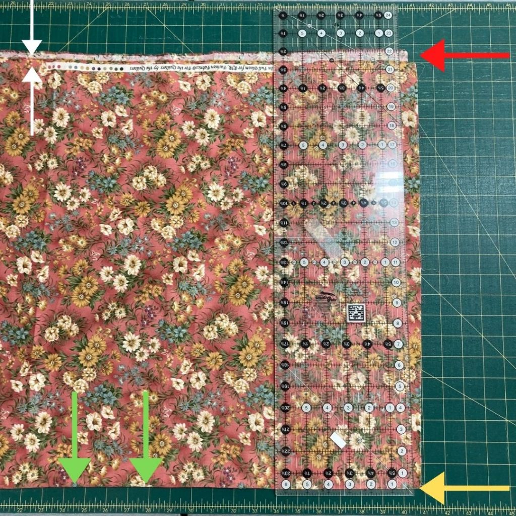 Preparing off-grain fabric for trimming first edge